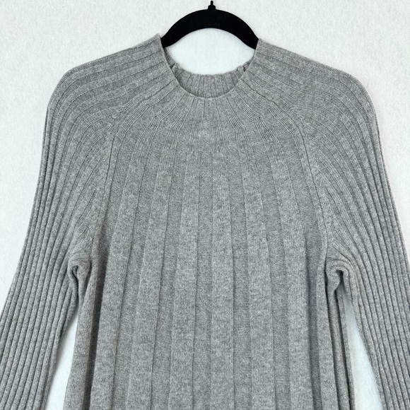Anthropologie Sweater Dress Womens Small Gray Yellow Rib Knit Bell Sleeves - Picture 2 of 13